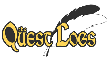 The Quest Logs logo with two quill pens.